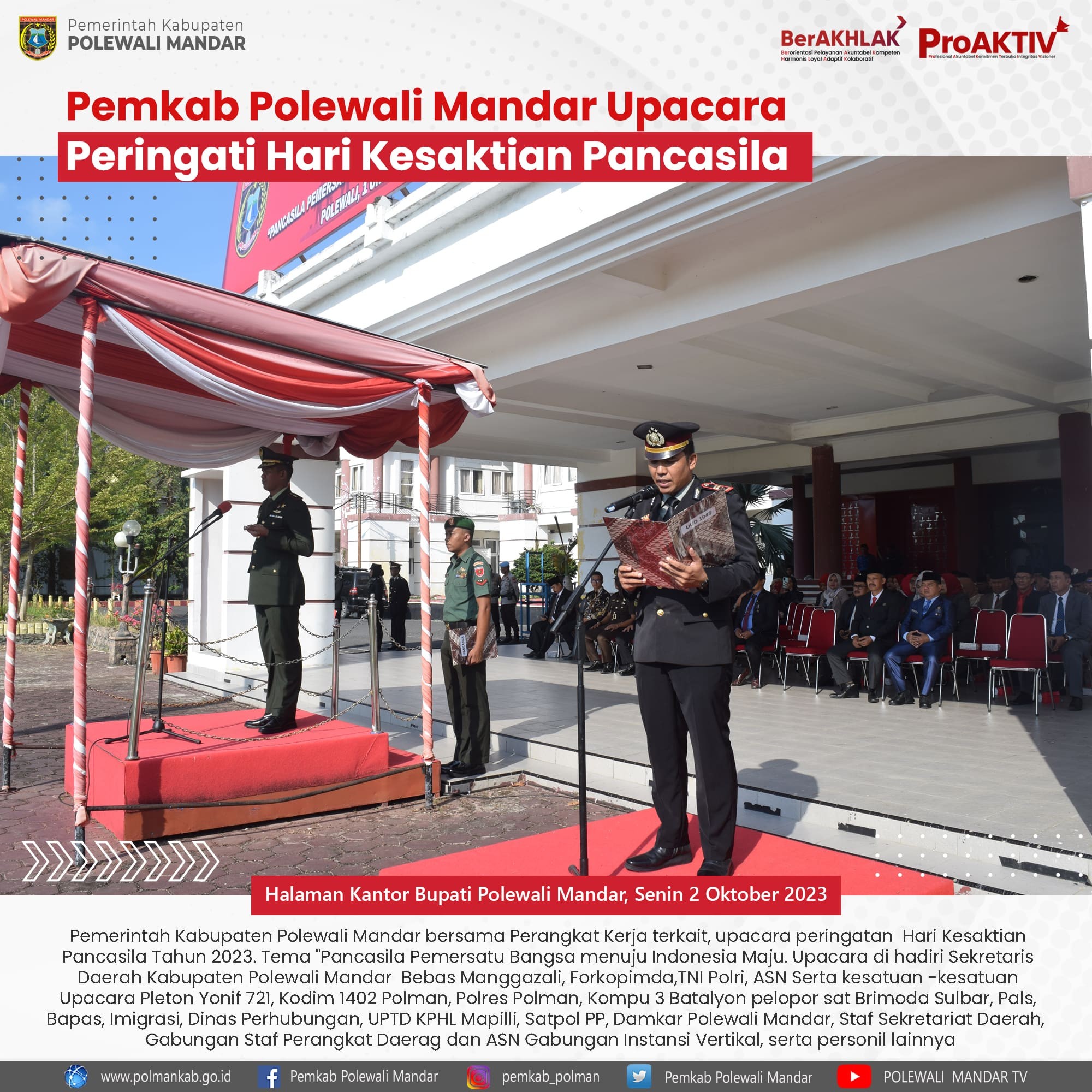 Pemkab Polewali Mandar Upacara peringati Hari Kesaktian Pancasila