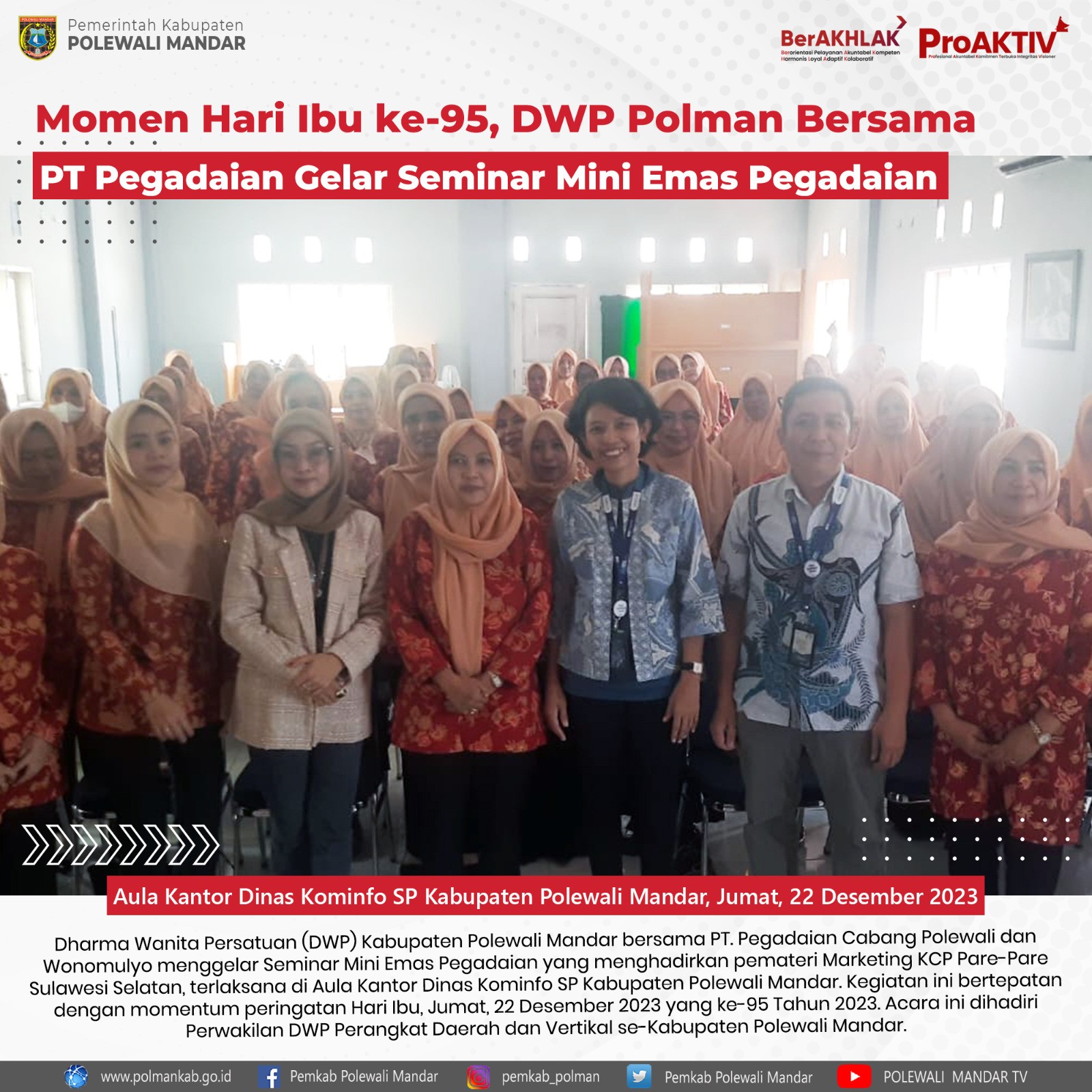 Momen Hari Ibu ke-95, DWP Polman Bersama PT Pegadaian Gelar Seminar Mini Emas Pegadaian 