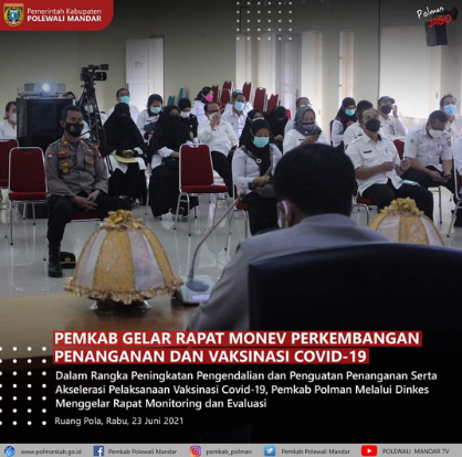 Pemkab Polewali Mandar Gelar Rapat Monev Perkembangan Penanganan dan Vaksinasi Covid-19